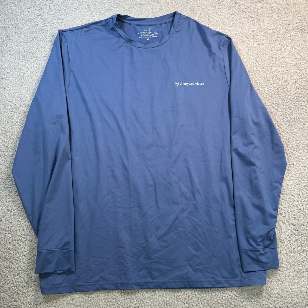 Vineyard Vines Performance Long Sleeve Shirt Mens XL Blue Boat Graphic Fishing